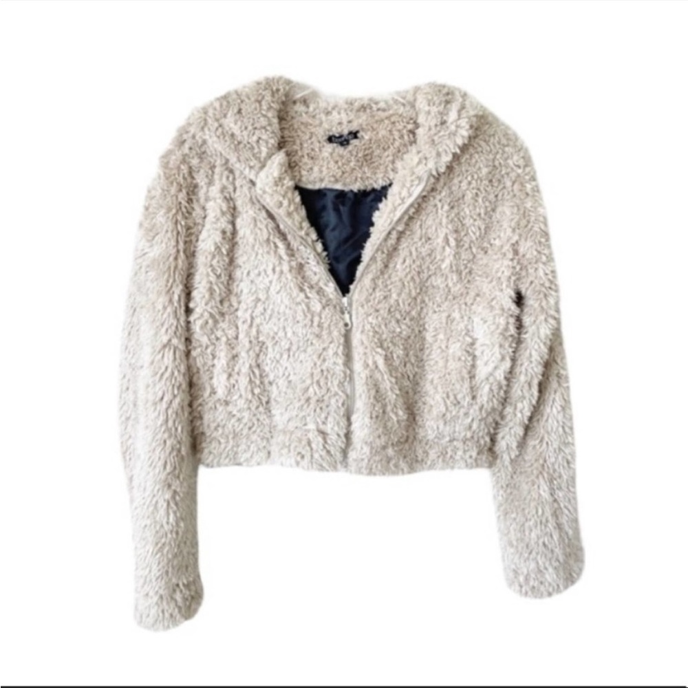 Boohoo Teddy Zipped Hoodie Cropped Jacket Size 10